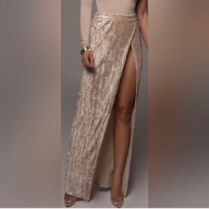 JLUXLABEL CHAMPAGNE KRISANA VELVET HIGH SLIT SKIRT * SMALL * NWT * MAXI